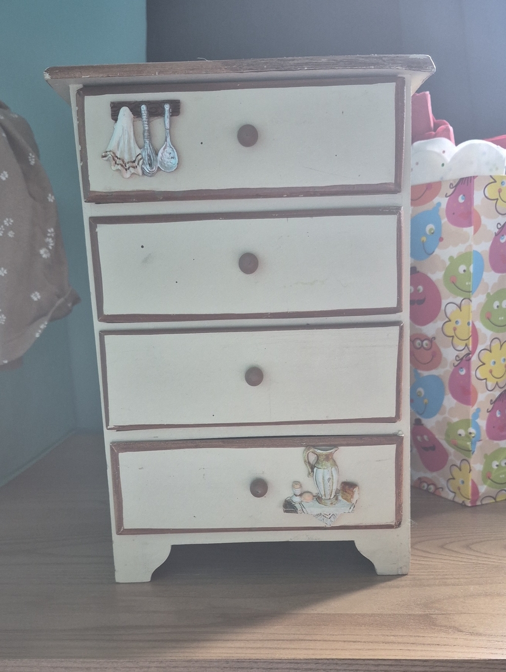 Vintage Country Shabby Chic Mini Wood Drawer Chest Jewelry Spice Storage Box